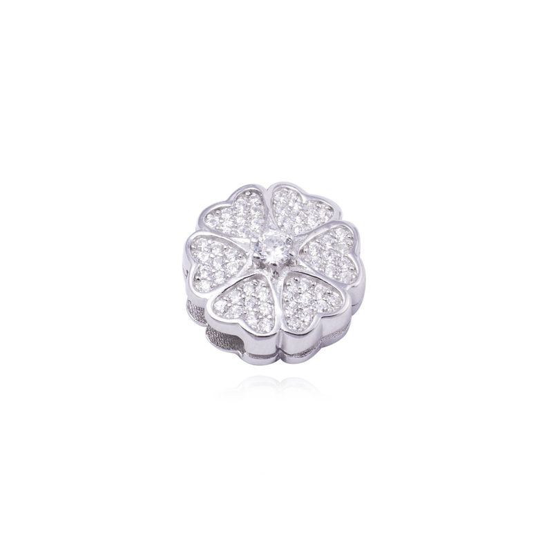 Dije de Plata broche Trébol 6 hojas con circonita-0