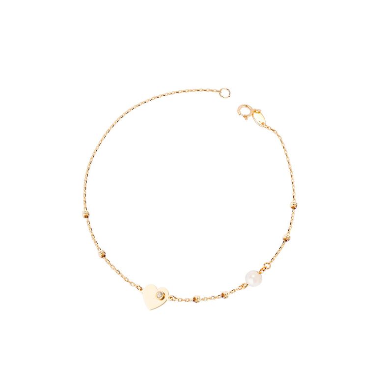 Pulsera de Oro 18kt Corazón Circonita Perla-0