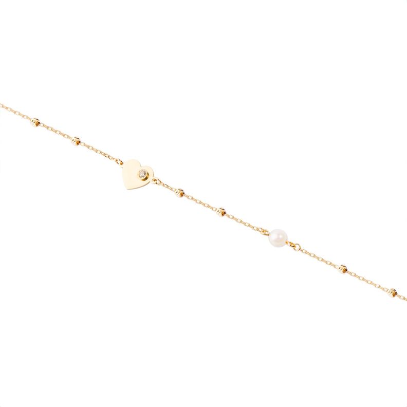 Pulsera de Oro 18kt Corazón Circonita Perla-1