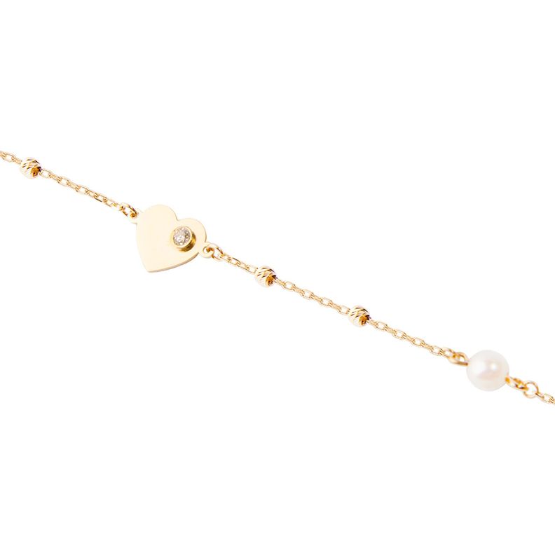 Pulsera de Oro 18kt Corazón Circonita Perla-2