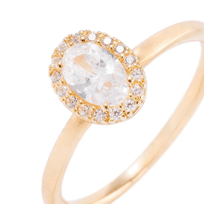 Anillo Compromiso de Oro 18Kt Circon Ovalado 4mm-1