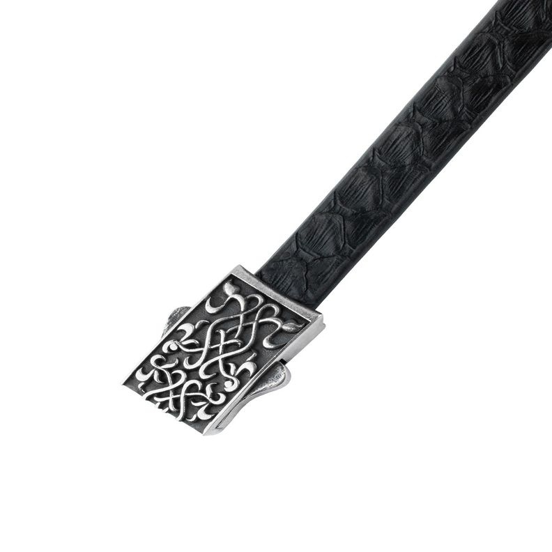 Pulsera de Plata Esterlina 925 Cuero Negro Azulado-1