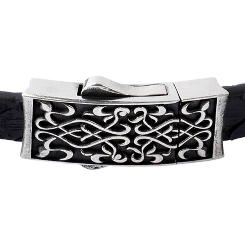 Pulsera de Plata Esterlina 925 Cuero Negro Azulado-2