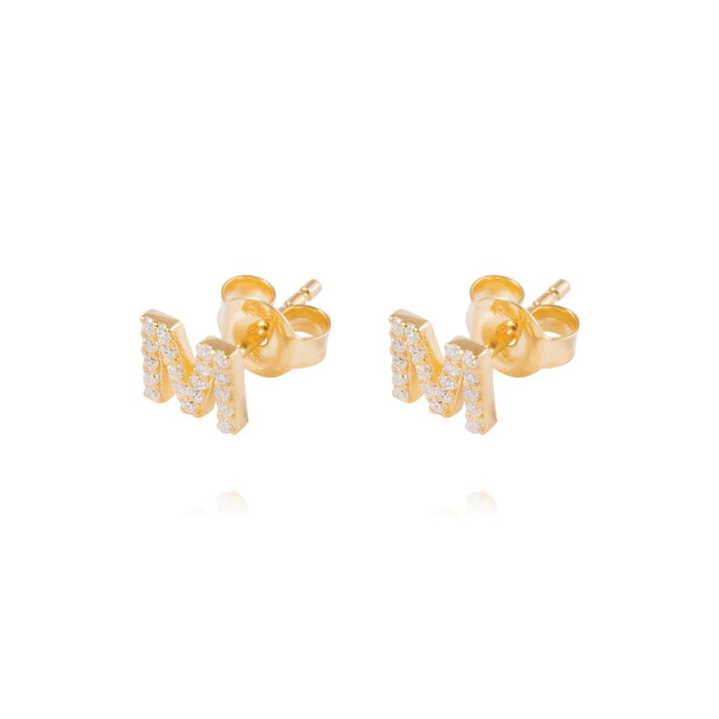 Aros de Plata Esterlina 925 Letra M Bañado en Oro 14kt-0
