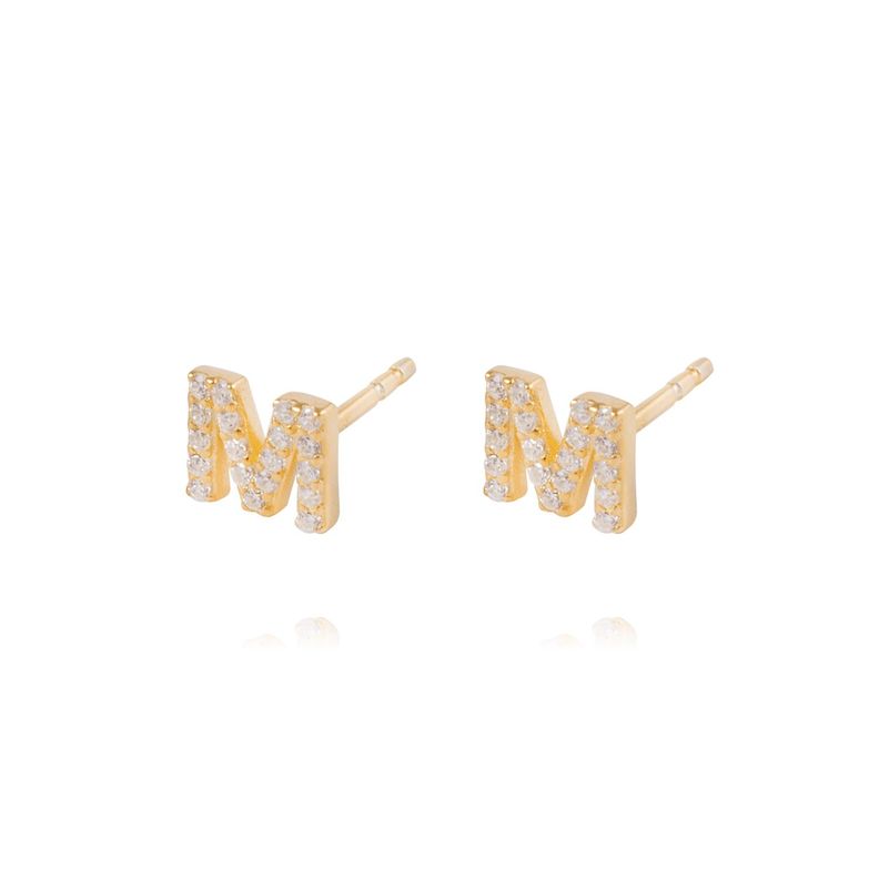 Aros de Plata Esterlina 925 Letra M Bañado en Oro 14kt-1