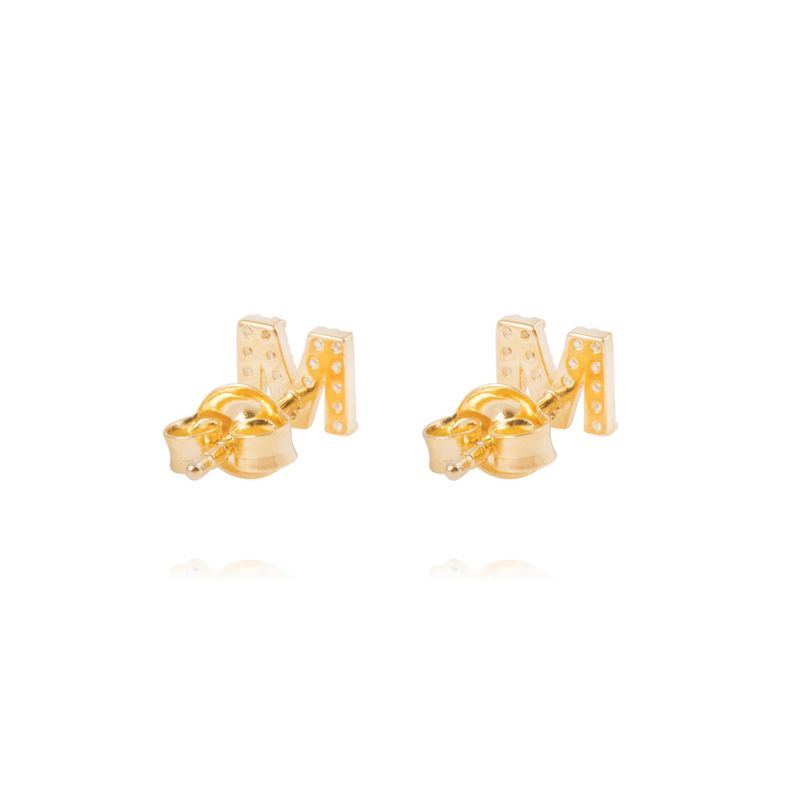 Aros de Plata Esterlina 925 Letra M Bañado en Oro 14kt-2