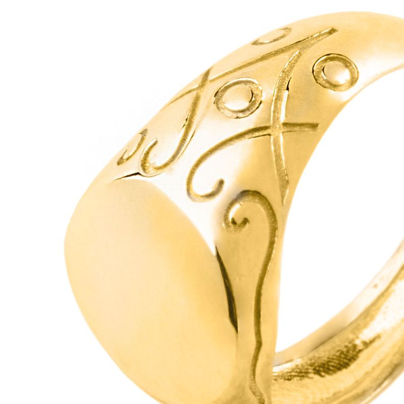 Anillo de Plata Esterlina 925 Sello Tallado Revestido en Oro 18kt-1