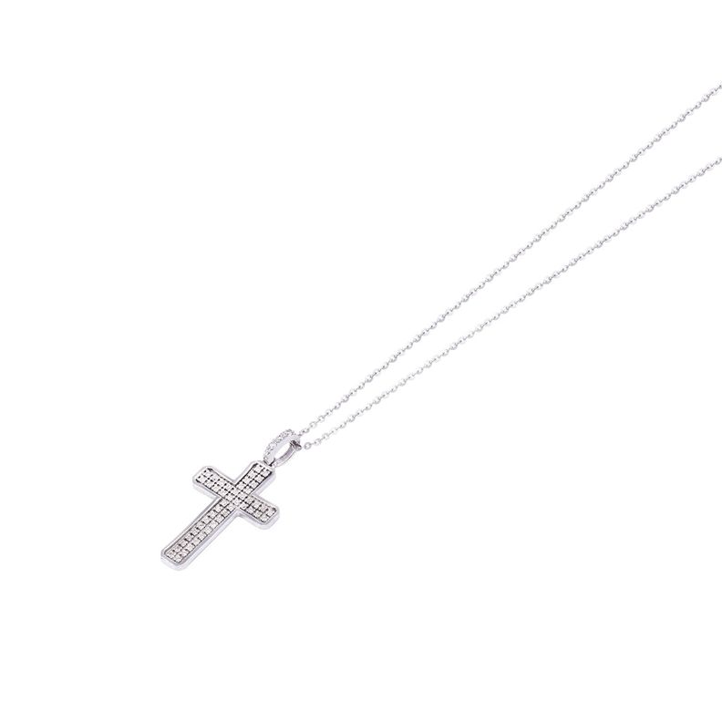Collar Oro Blanco 18kt Cruz Doble Riel Diamantes 12 Pts-0