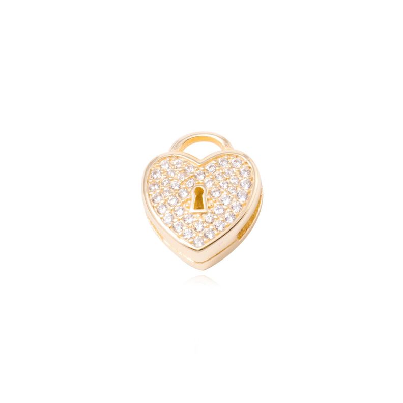 Dije de Plata broche Corazón Candado Circonita Revestido en Oro 18kt-0