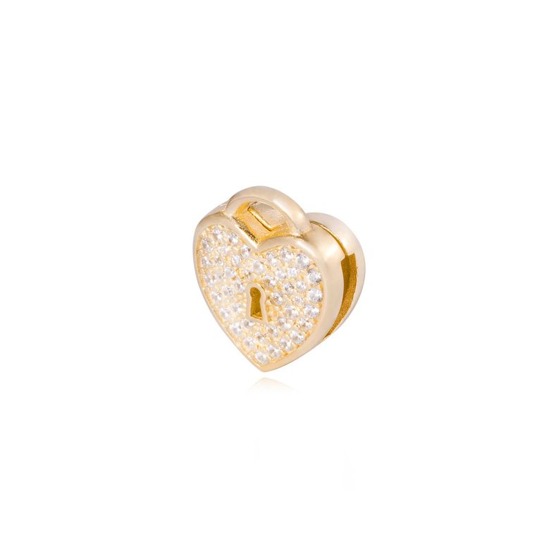 Dije de Plata broche Corazón Candado Circonita Revestido en Oro 18kt-1