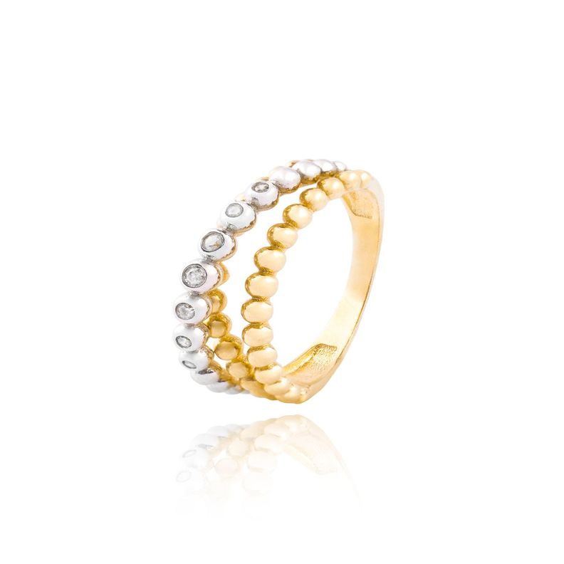 Anillo Oro Bicolor 18kt Bolitas Amarillas y Blancas-0