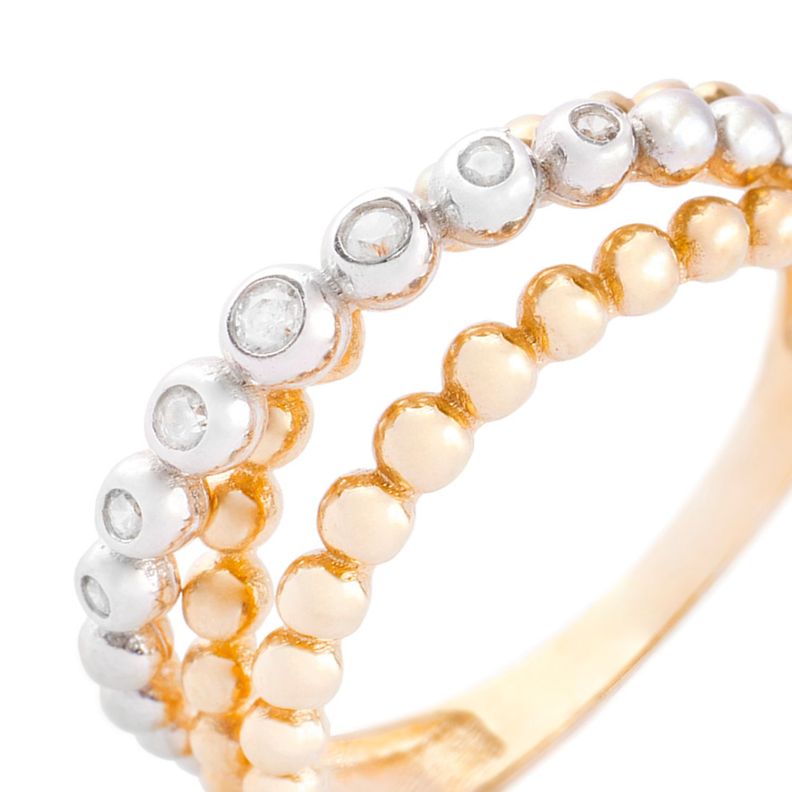Anillo Oro Bicolor 18kt Bolitas Amarillas y Blancas-1