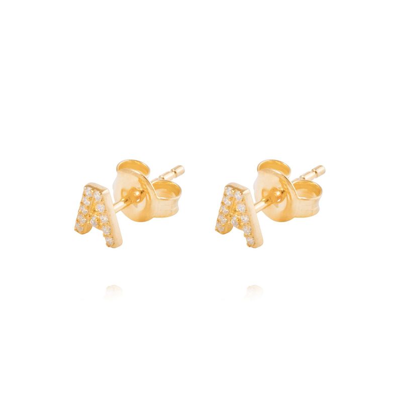 Aros de Plata Esterlina 925 Letra A Bañado en Oro 14kt-0