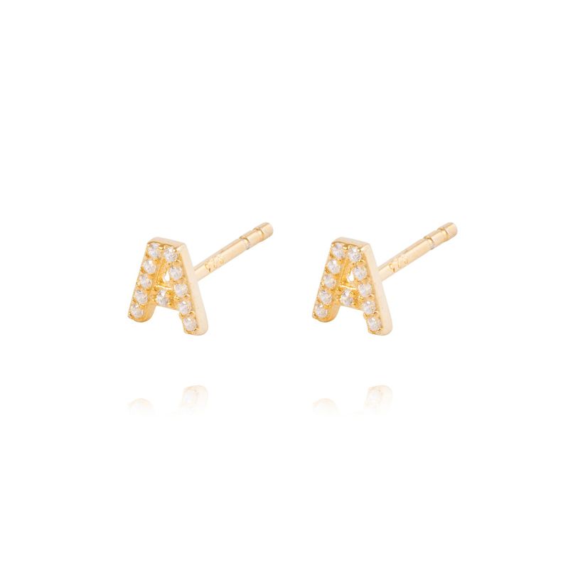 Aros de Plata Esterlina 925 Letra A Bañado en Oro 14kt-1