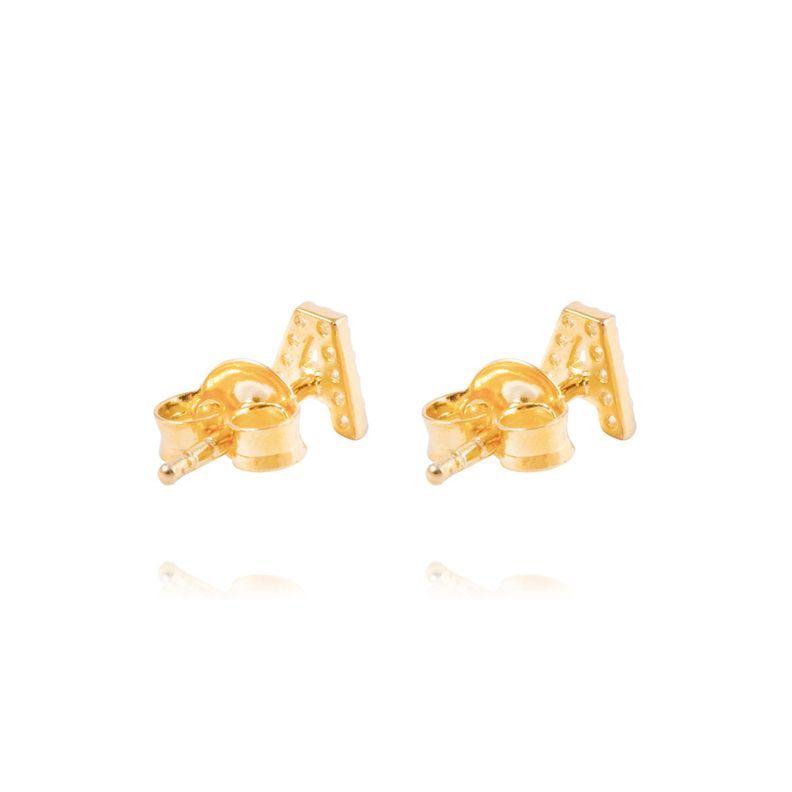 Aros de Plata Esterlina 925 Letra A Bañado en Oro 14kt-2