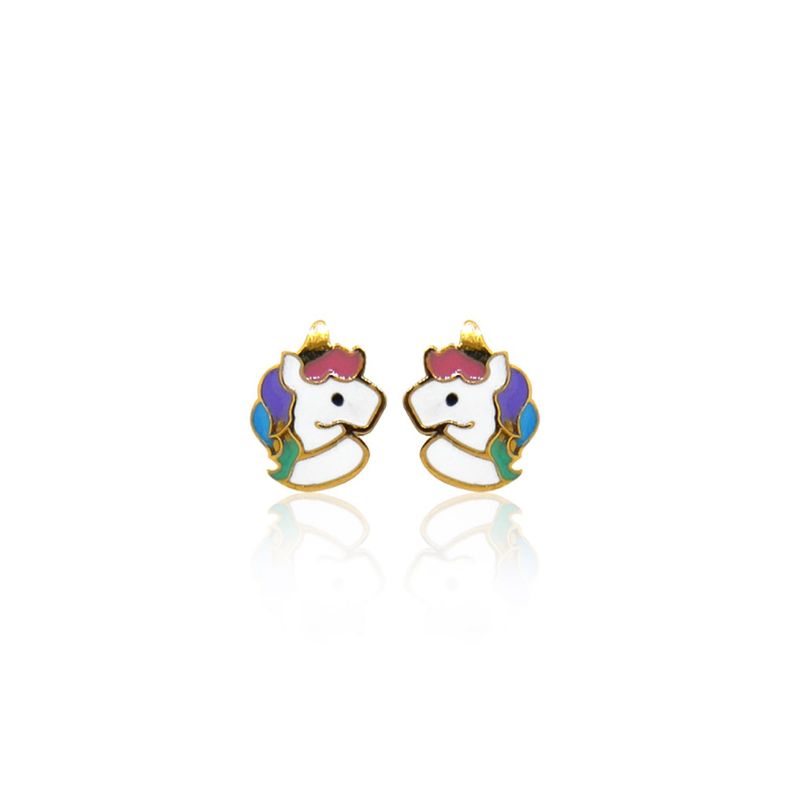 Aros de Oro 18kt Unicornio Esmaltado-0