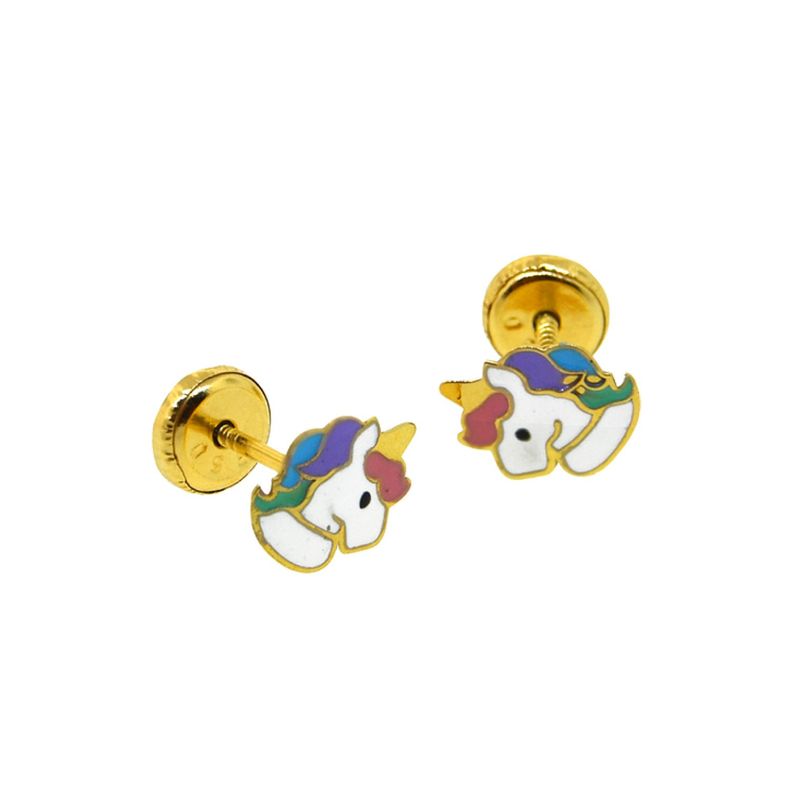 Aros de Oro 18kt Unicornio Esmaltado-1