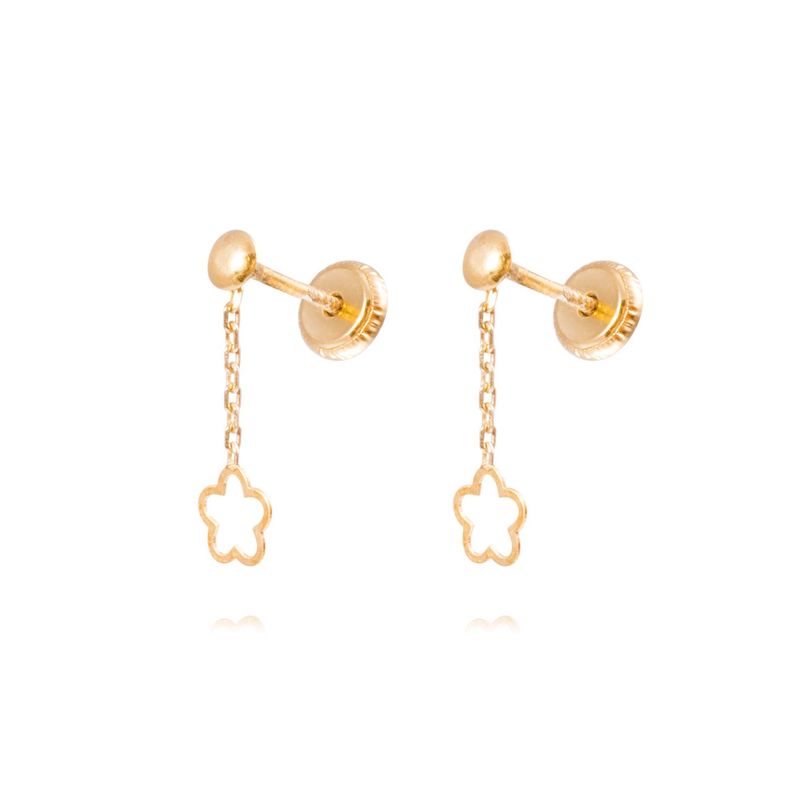 Aros Oro Amarillo 18kt Flores Colgantes-0