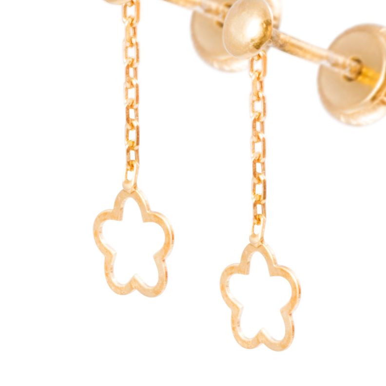 Aros Oro Amarillo 18kt Flores Colgantes-1