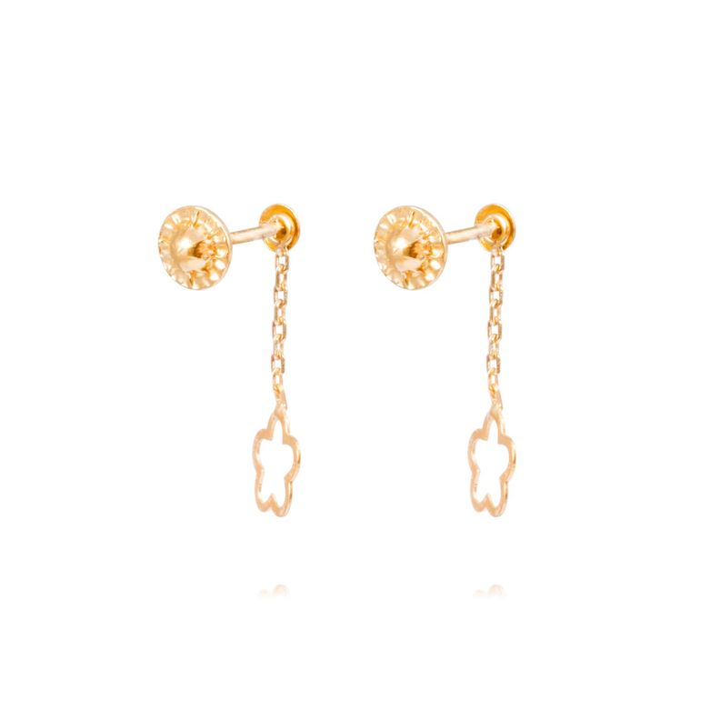 Aros Oro Amarillo 18kt Flores Colgantes-2