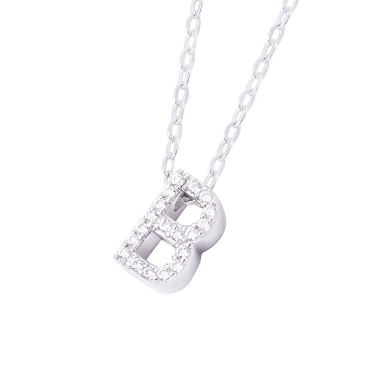 Collar de Plata Esterlina 925 Dije Letra B Circón-2