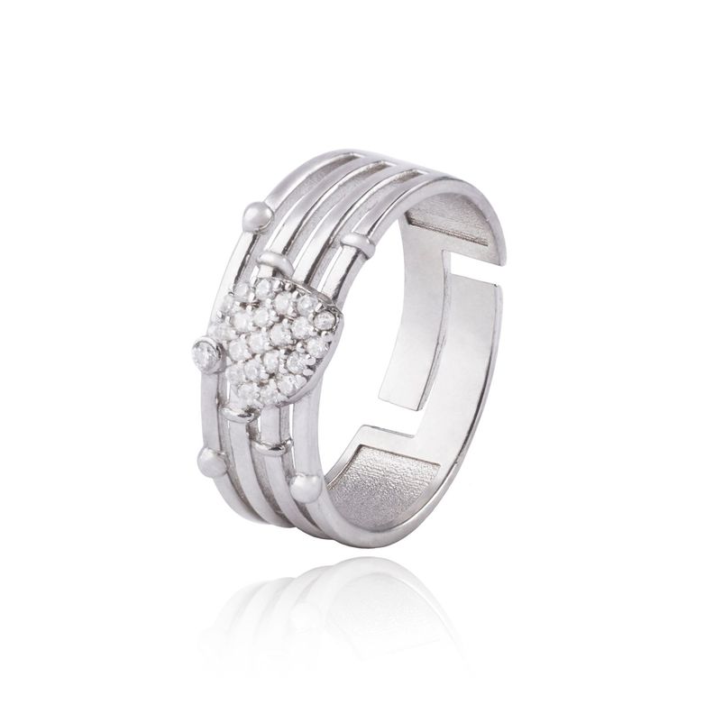 Anillo de Plata Esterlina 925 Corazón y Líneas-0