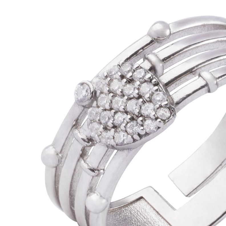 Anillo de Plata Esterlina 925 Corazón y Líneas-1