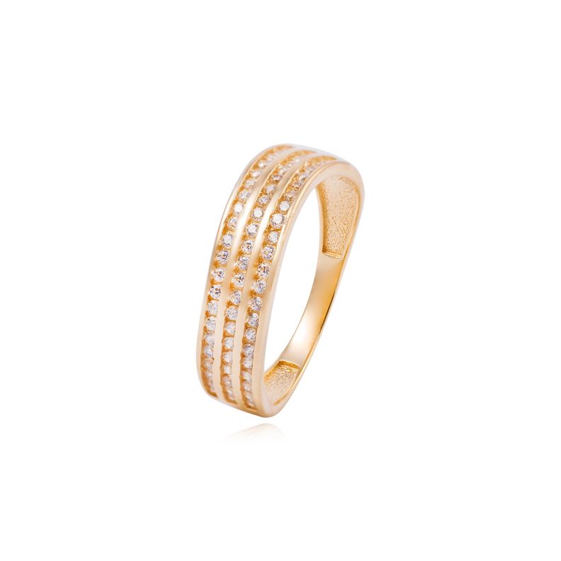 Anillo Compromiso de Oro 18Kt Medio Cintillo 3 Riel Circonita Ovalado-0