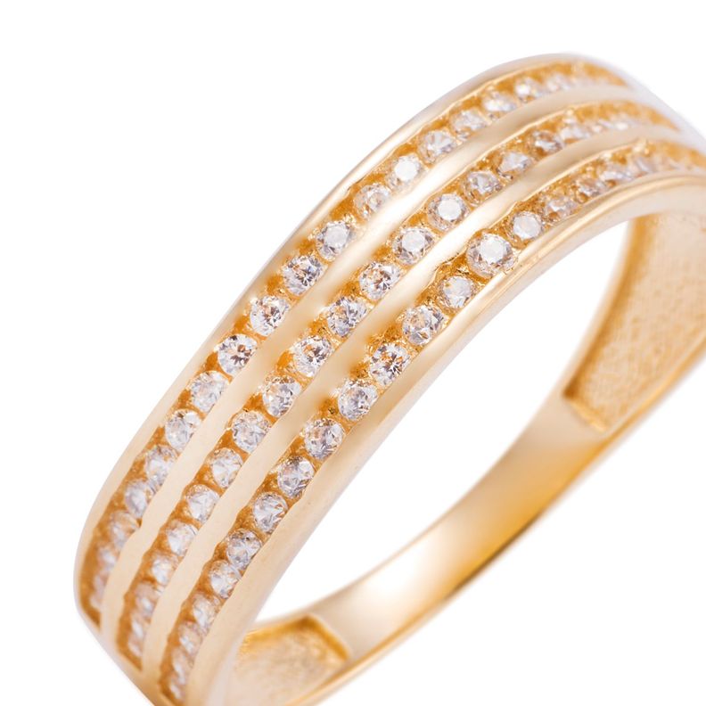 Anillo Compromiso de Oro 18Kt Medio Cintillo 3 Riel Circonita Ovalado-1