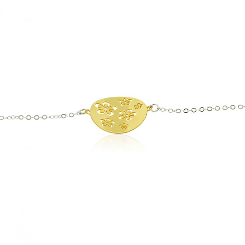 Pulsera de Plata Esterlina 925 Circulo Flores Bicolor-1