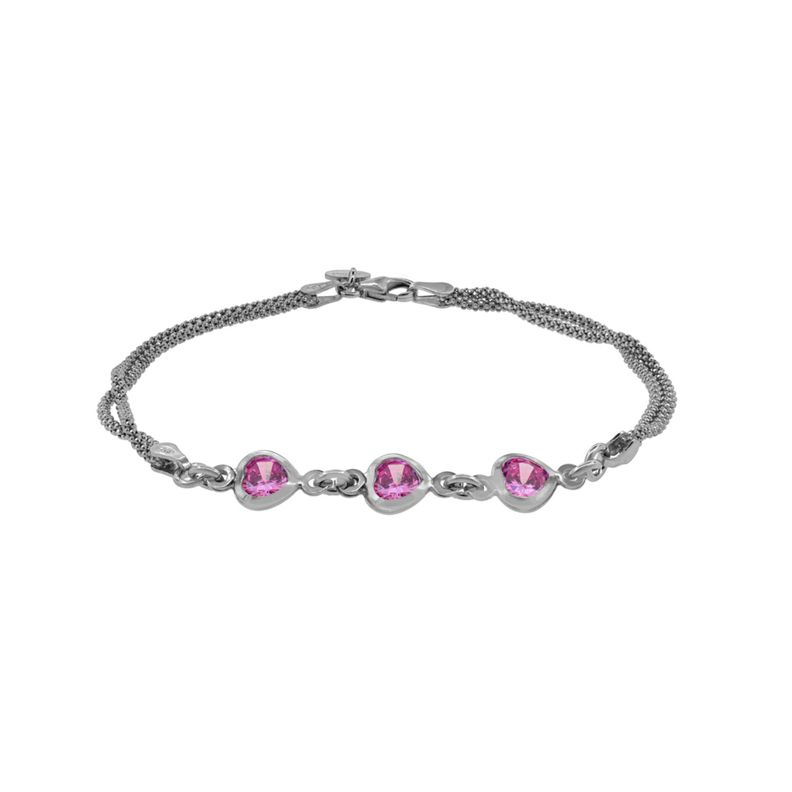 Pulsera de Plata Esterlina 925 Triple Rosa Francia-0