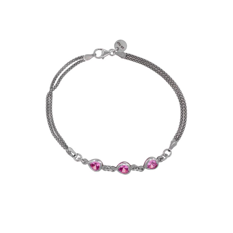 Pulsera de Plata Esterlina 925 Triple Rosa Francia-1