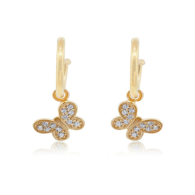 Aros de Plata Esterlina 925 Argollas Mariposa Revestido en Oro 18kt-0