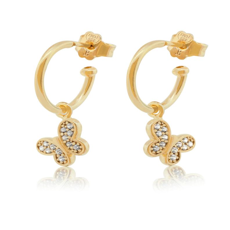 Aros de Plata Esterlina 925 Argollas Mariposa Revestido en Oro 18kt-2