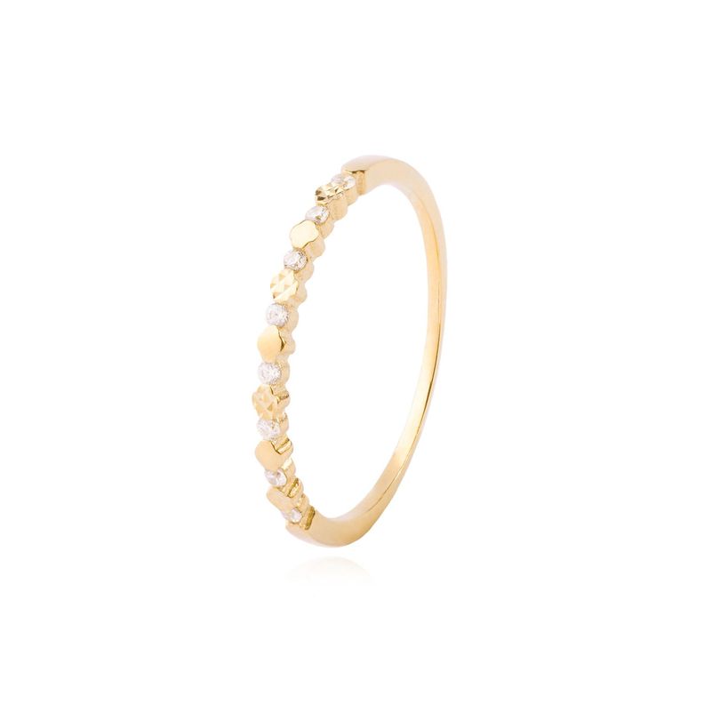 Anillo Compromiso de Oro 14kt Medio Cintillo Riel Circonitas-0