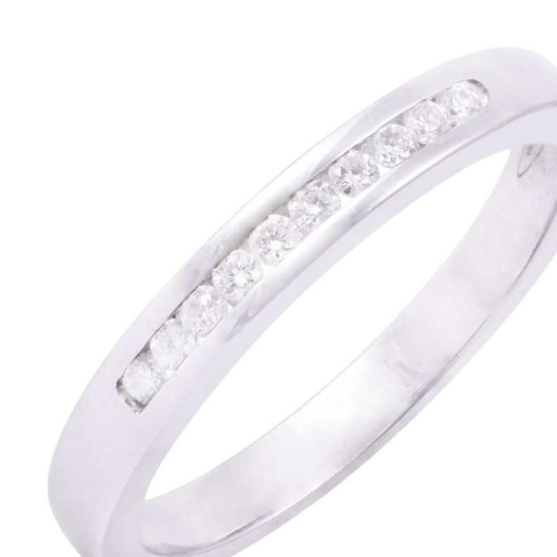 Anillo de Oro Blanco 18kt Riel Elegante con Diamantes 15Pts-1