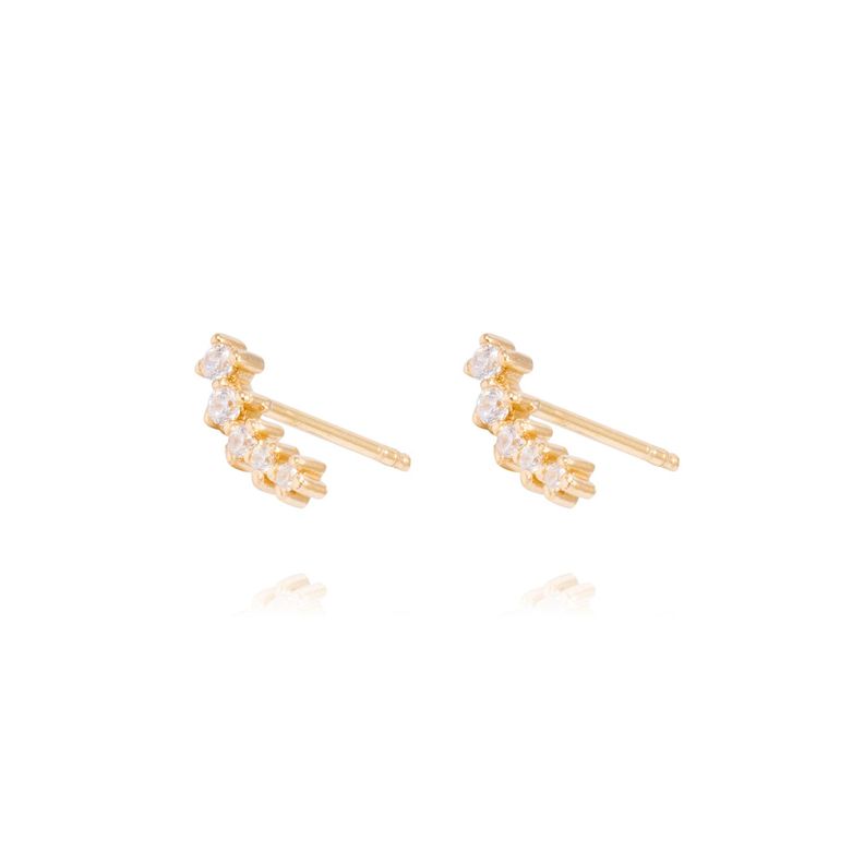 Aros Oro Amarillo 18kt Escalonados 5 Circonitas-0