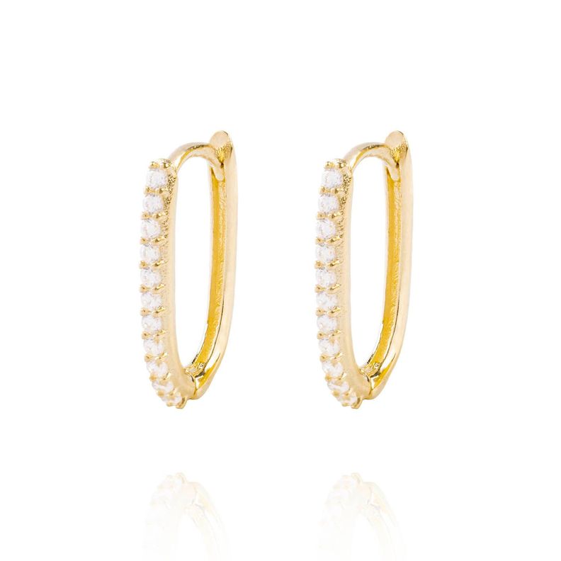 Aros de Oro 18kt Argollas Tipo Ovalada con Circones-0