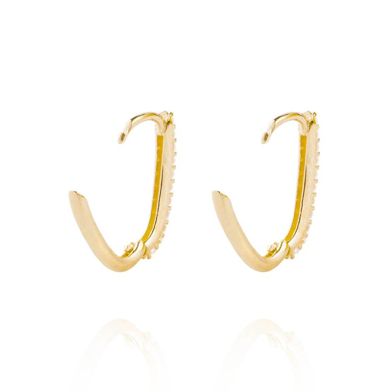 Aros de Oro 18kt Argollas Tipo Ovalada con Circones-1