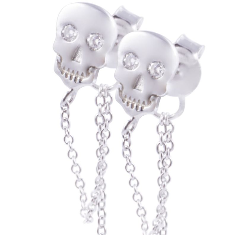 Aros de Plata Esterlina 925 Calabera cadenas-1