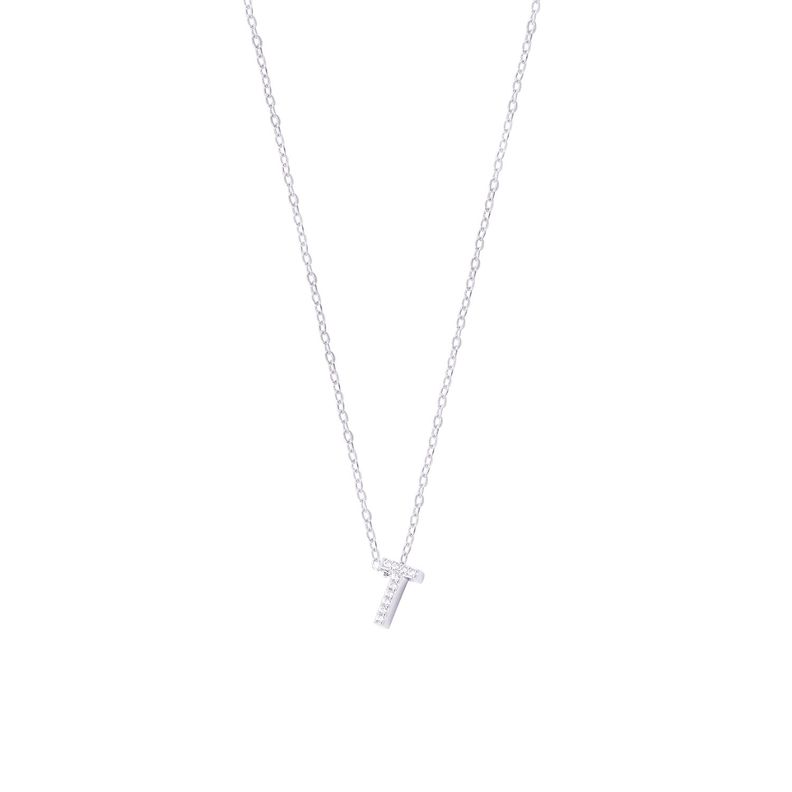 Collar de Plata Esterlina 925 Dije Letra T Circón-0