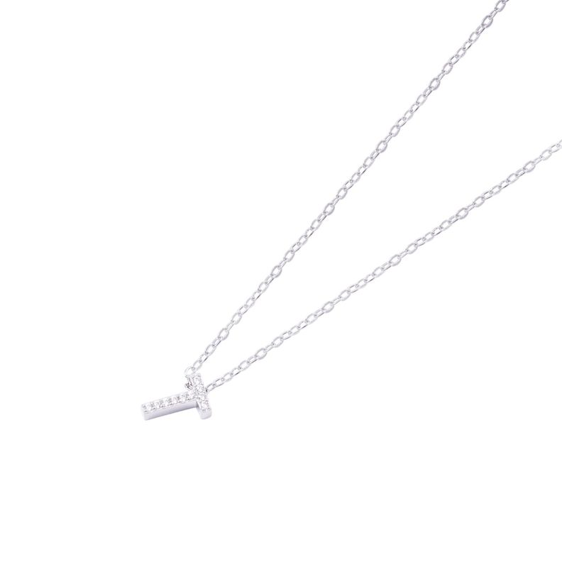 Collar de Plata Esterlina 925 Dije Letra T Circón-1
