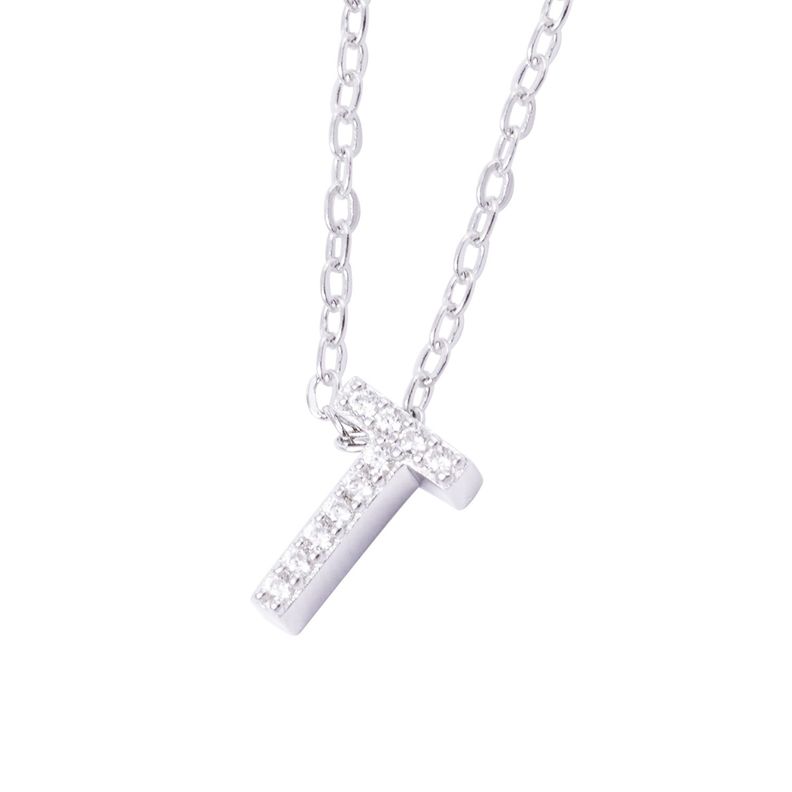 Collar de Plata Esterlina 925 Dije Letra T Circón-2
