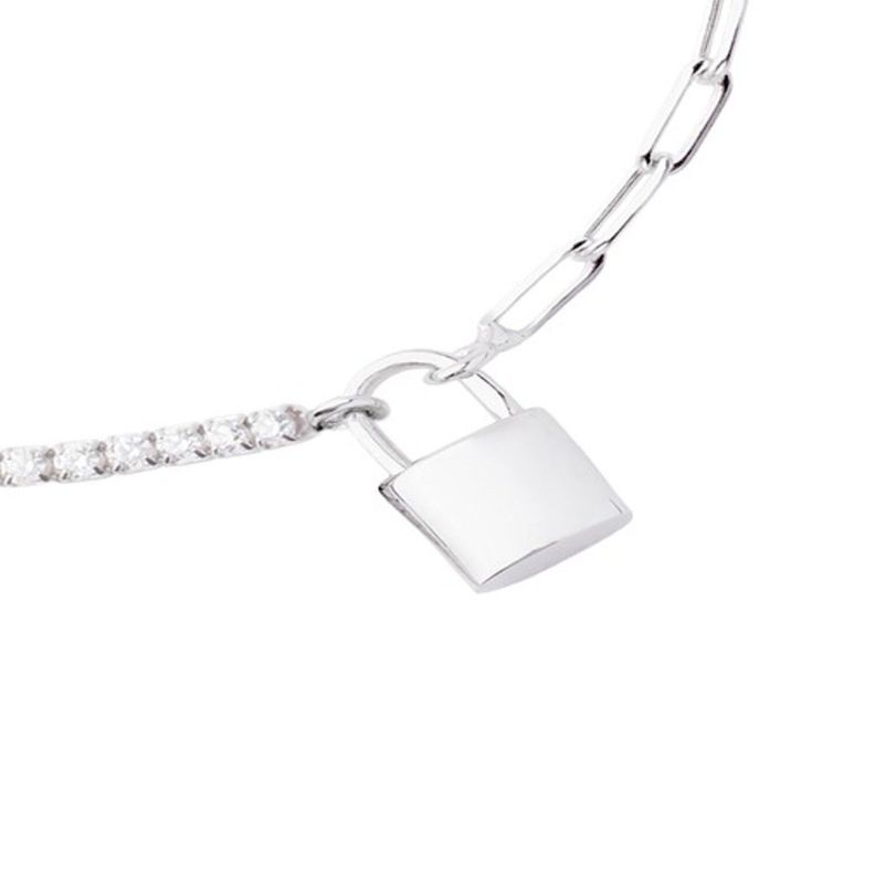 Pulsera de Plata Esterlina 925 Candado Circonita-2