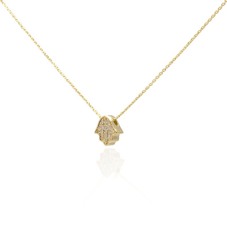 Collar Oro Amarillo 18kt Diamantes de 5 Pts Mano de Fátima-0