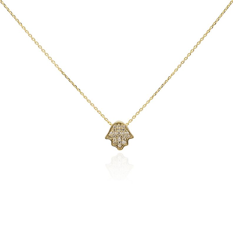 Collar Oro Amarillo 18kt Diamantes de 5 Pts Mano de Fátima-1