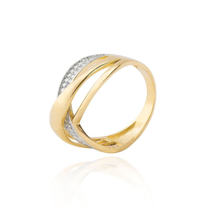 Anillo de oro 18kt Entrelazado circón, liso-0