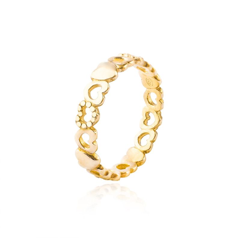 Anillo de Plata Esterlina 925 Corazones 44 Revestido en Oro 18kt-0