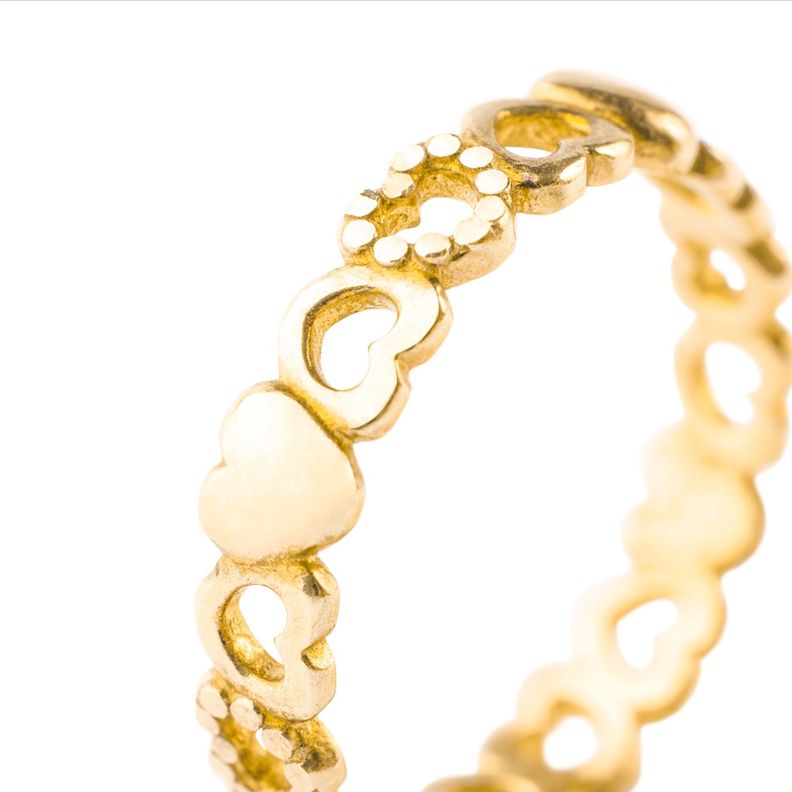Anillo de Plata Esterlina 925 Corazones 44 Revestido en Oro 18kt-1