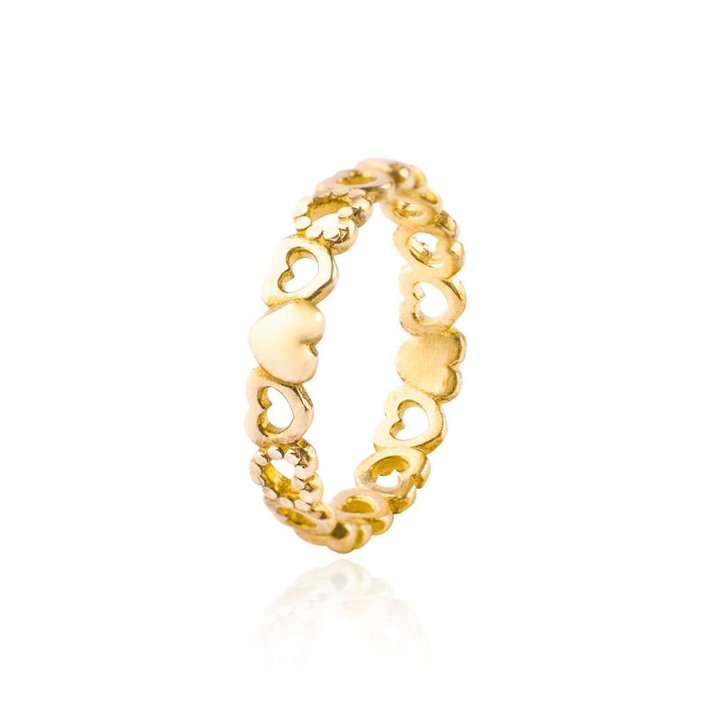Anillo de Plata Esterlina 925 Corazones 44 Revestido en Oro 18kt-2